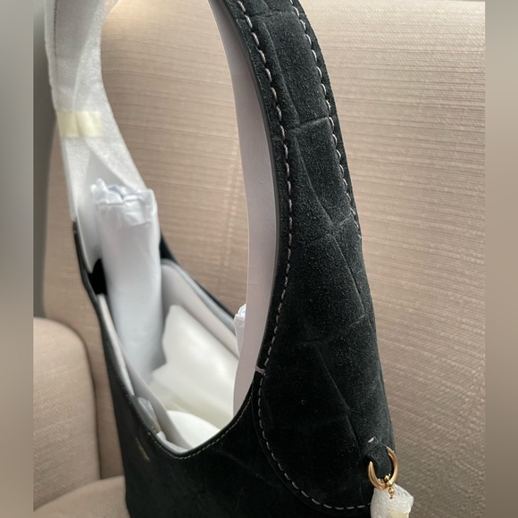 Coach Brooklyn Shoulder Bag 28 Black suede Crocodile-Embossed new - Picture 12 of 16